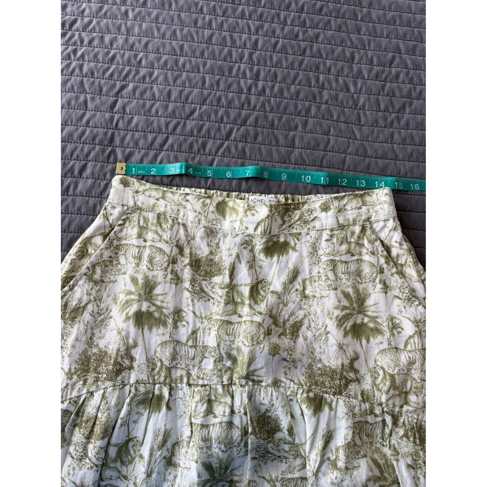 Rachel Zoe Green White Toile Safari Print 100% Linen Midi Skirt Womens Medium - Picture 6 of 9
